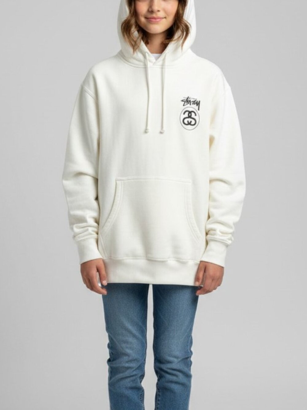 NWT Stussy Stock Link Pullover Hoodie, Natural - Small